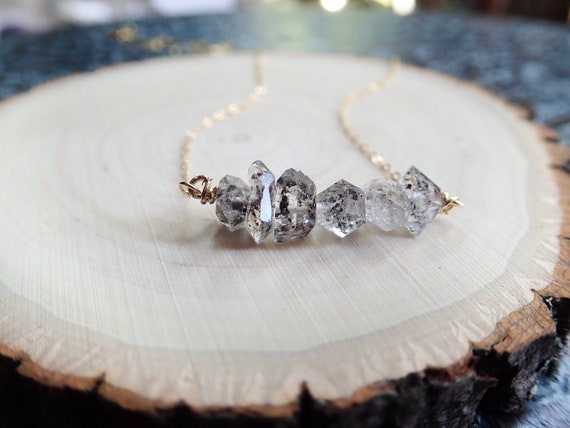 Herkimer Diamond Necklace,raw Stone Jewelry,gemstone Bar Necklace,raw Quartz Necklace,crystal Bar Necklace,raw Crystal Jewelry,handmade Gift