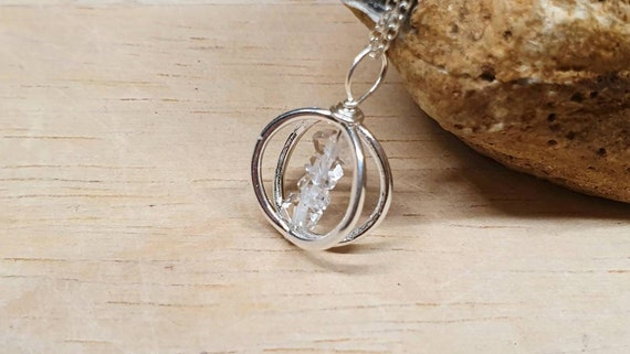 Raw Herkimer Diamond Circle  Pendant. Small Minimalist Sterling Silver 3d Circle Necklace. April Birthstone Necklace. Reiki Jewelry Uk