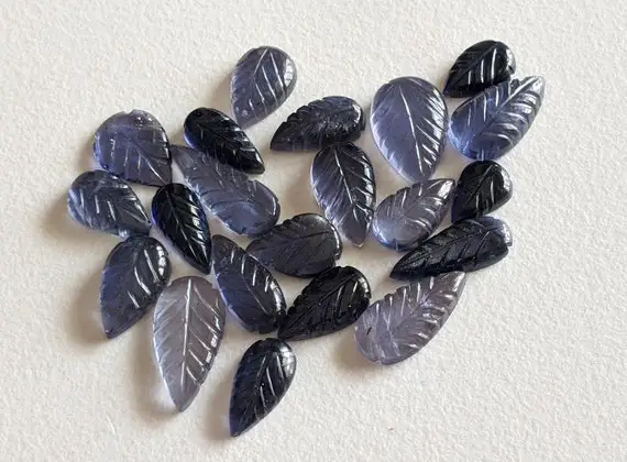 10-14mm Iolite Hand Carved Leaf Pear Cabochons, Natural Iolite Fancy Pear, Iolite Hand Carved Leaf For Jewelry (5pcs To 10pcs Option)-adg294