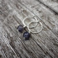 Iolite Earring Charms. Dainty Navy Blue Iolite And Sterling Silver Gemstone Hoop Earrings Handmade By Miss Leroy | Natural genuine Gemstone jewelry. Buy crystal jewelry, handmade handcrafted artisan jewelry for women.  Unique handmade gift ideas. #jewelry #beadedjewelry #beadedjewelry #gift #shopping #handmadejewelry #fashion #style #product #jewelry #affiliate #ad