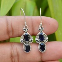 Iolite Earrings | Oxidized Earrings | 5x7mm Oval Iolite Silver Earrings | Iolite Dangle Earring | Iolite Gemstone Earrings | Women Jewelry | Natural genuine Gemstone jewelry. Buy crystal jewelry, handmade handcrafted artisan jewelry for women.  Unique handmade gift ideas. #jewelry #beadedjewelry #beadedjewelry #gift #shopping #handmadejewelry #fashion #style #product #jewelry #affiliate #ad
