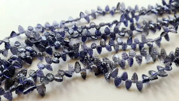 6-7mm Iolite Hand Carved Leaf Beads, Natural Iolite Beads, Iolite For Necklace, Iolite Pear Briolettes For Jewelry (4in To 8in Option)- Dga1