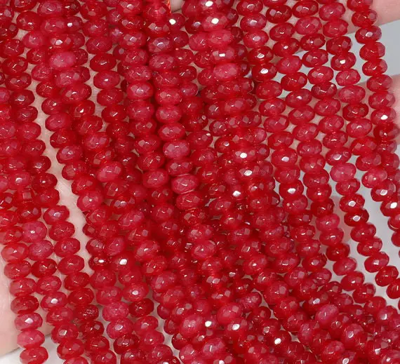 6x4mm Berry Red Jade Gemstone Faceted Rondelle 6x4mm Loose Beads 15 Inch Full Strand Lot 1,2,6,12 And 50 (90182801-777)
