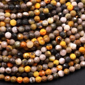 Shop Jasper Beads! Faceted Natural Bumble Bee Jasper 2mm 3mm 4mm Beads Micro Diamond Cut Gemstone 15.5" Strand | Natural genuine beads Jasper beads for beading and jewelry making.  #jewelry #beads #beadedjewelry #diyjewelry #jewelrymaking #beadstore #beading #affiliate #ad