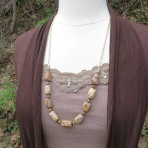 Shop Jasper Necklaces! Long Brown Stone Necklace, adjustable neutral beige taupe cream jasper bead necklace | Natural genuine Jasper necklaces. Buy crystal jewelry, handmade handcrafted artisan jewelry for women.  Unique handmade gift ideas. #jewelry #beadednecklaces #beadedjewelry #gift #shopping #handmadejewelry #fashion #style #product #necklaces #affiliate #ad