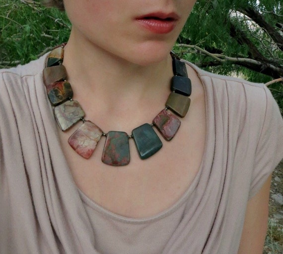 Tribal Collar Statement Necklace, Bold, Chunky Picasso Jasper Choker, Boho Statement Jewelry