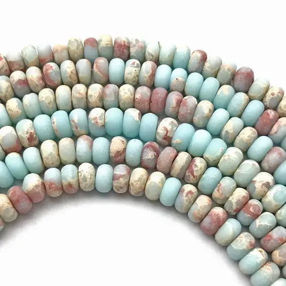 Matte Aqua Terra Jasper Rondelle Beads, Impression Jasper Beads, Gemstone Beads