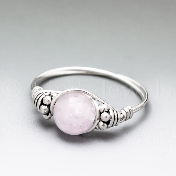 Pink Kunzite Bali Sterling Silver Wire Wrapped Gemstone Bead Ring - Made To Order, Ships Fast!