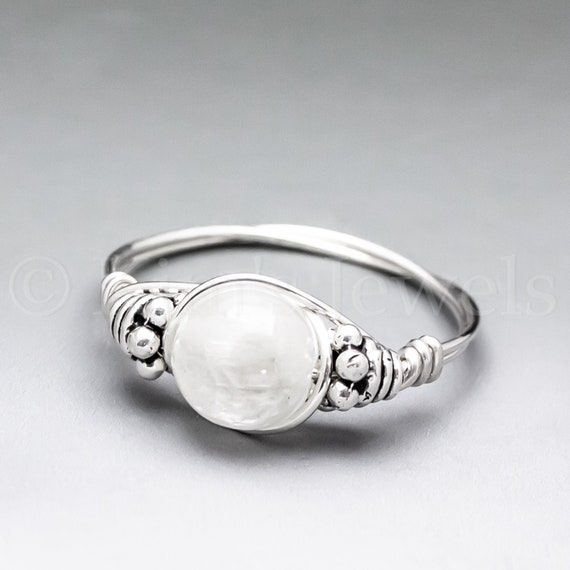 White Kunzite Bali Sterling Silver Wire Wrapped Gemstone Bead Ring - Made To Order, Ships Fast!