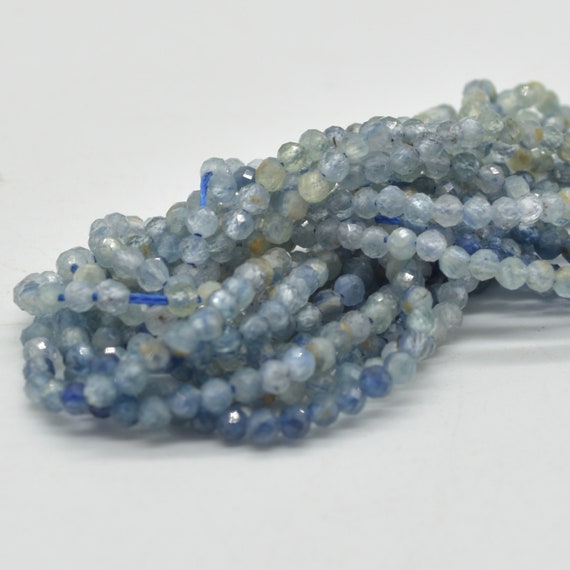 Natural Pale Kyanite Mixed Gradient Shades Semi-precious Gemstone Faceted Round Beads - 2.5mm -  15" Strand