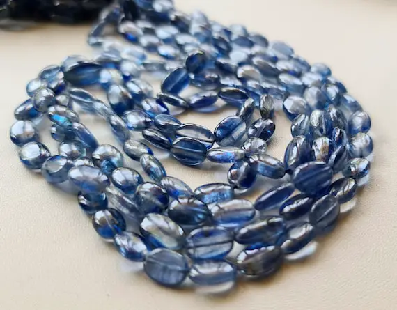 7-9mm Blue Kyanite Plain Oval Beads, Natural Kyanite Oval Beads, Kyanite Plain Oval Beads For Jewelry (7in To 14in Options) - Dga25