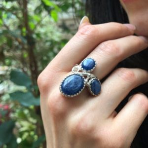 Shop Kyanite Rings! Blue Kyanite Ring, Natural Kyanite Ring, Silver Floral Ring, Blue Vintage Ring, Blue Statement Ring, Artisian Flower Ring, Rare by Adina | Natural genuine Kyanite rings, simple unique handcrafted gemstone rings. #rings #jewelry #shopping #gift #handmade #fashion #style #affiliate #ad