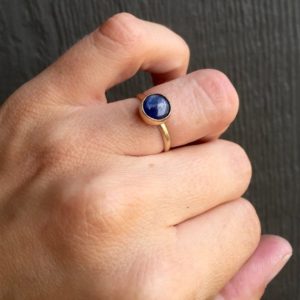 Shop Kyanite Rings! Minimalist Elegant Blue Pearlized Kyanite 8mm Round Solitaire Gold Ring in 14 Karat Gold | Natural genuine Kyanite rings, simple unique handcrafted gemstone rings. #rings #jewelry #shopping #gift #handmade #fashion #style #affiliate #ad