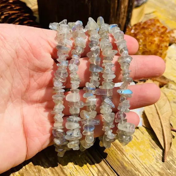 Natural Labradorite Chip Bracelet,healing Braclet,stretchy Chip Beads Bracelet,chip Stretchy String Bracelet.7.5 Inches Bracelet.