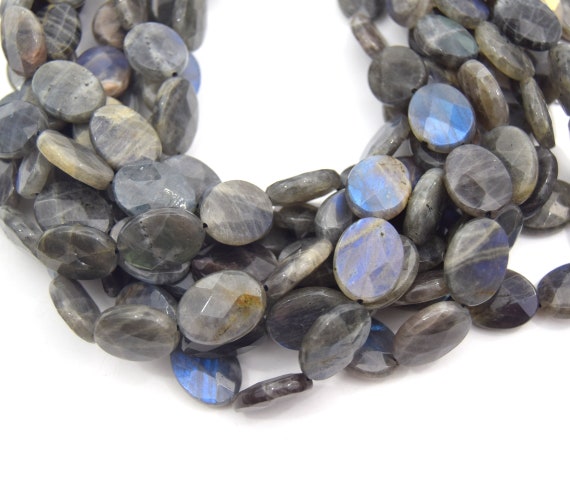 20mm Natural Gray Labradorite Faceted Oval Shaped Beads - (approx. 15" ~19 Beads)