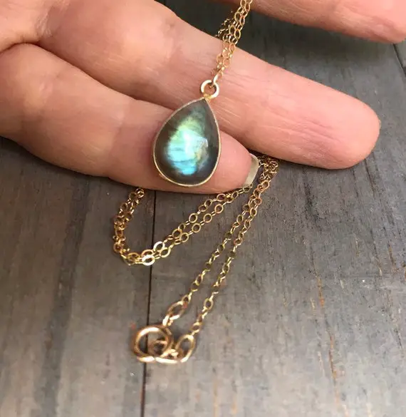 Sale Rainbow Labradorite Gold Fill Pendant Necklace. Natural Genuine Labradorite. Blue Flash Stone