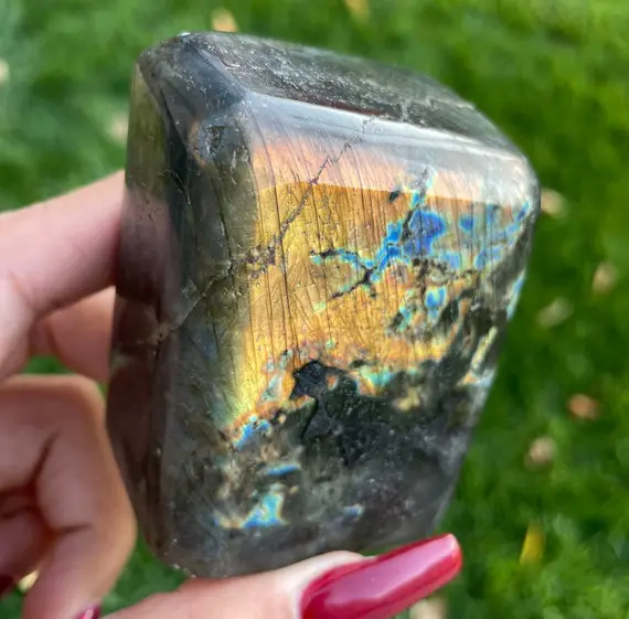 Labradorite Crystal (313.9g) Labradorite Slab, Free Form Labradorite Stone, Flashy Rainbow Tumbled Stone, Labradorite Polished