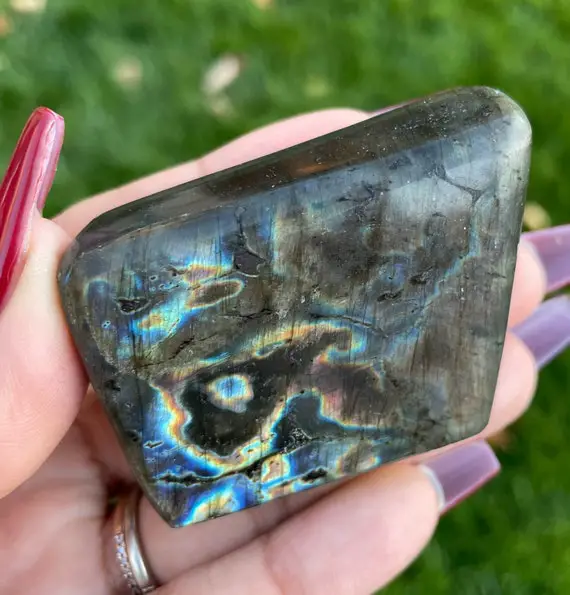 Labradorite Crystal (94.01g) Labradorite Slab, Free Form Labradorite Stone, Flashy Rainbow Tumbled Stone, Labradorite Polished