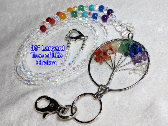 Lanyard Tree Of Life Chakra: Natural Stone Beads & Ab Crystals Gift