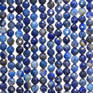Shop Lapis Lazuli Faceted Beads! 5MM  Genuine Lapis Lazuli Gemstone Grade A Micro Faceted Round Loose Beads 15 inch Full Strand (80006529-A205) | Natural genuine faceted Lapis Lazuli beads for beading and jewelry making.  #jewelry #beads #beadedjewelry #diyjewelry #jewelrymaking #beadstore #beading #affiliate #ad