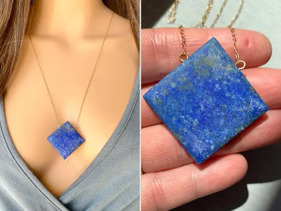 Raw Lapis Lazuli Necklace, Lapis Stone Necklace, Blue Stone Necklace, September Birthstone Necklace, Real Lapis Lazuli Jewelry Exact Stone