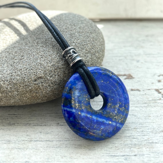 Blue Lace Agate Mans Necklace, Healing Crystal Donut Pendant, Zodiac Gift For Him. Virgo Birthday Gift For September