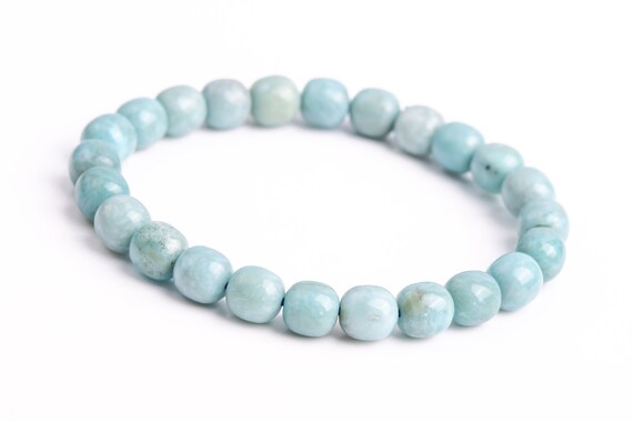 7mm Larimar Beads Light Blue Bracelet Grade A+ Genuine Natural Barrel Drum Gemstone 7" (118410h-4030)