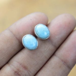 Shop Larimar Earrings! Blue Larimar 925 Sterling Silver Handmade Jewelry Stud Earring | Natural genuine Larimar earrings. Buy crystal jewelry, handmade handcrafted artisan jewelry for women.  Unique handmade gift ideas. #jewelry #beadedearrings #beadedjewelry #gift #shopping #handmadejewelry #fashion #style #product #earrings #affiliate #ad