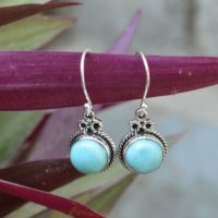 Natural Larimar Earrings, Sterling Silver Earrings, Larimar 10×10 Mm Round Gemstone Earrings, Silver Boho Earrings, Larimar Jewelry, Gift | Natural genuine Gemstone jewelry. Buy crystal jewelry, handmade handcrafted artisan jewelry for women.  Unique handmade gift ideas. #jewelry #beadedjewelry #beadedjewelry #gift #shopping #handmadejewelry #fashion #style #product #jewelry #affiliate #ad