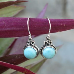 Shop Larimar Earrings! Natural Larimar Earrings, Sterling Silver Earrings, Larimar 10×10 mm Round Gemstone Earrings, Silver Boho Earrings, Larimar Jewelry, Gift | Natural genuine Larimar earrings. Buy crystal jewelry, handmade handcrafted artisan jewelry for women.  Unique handmade gift ideas. #jewelry #beadedearrings #beadedjewelry #gift #shopping #handmadejewelry #fashion #style #product #earrings #affiliate #ad