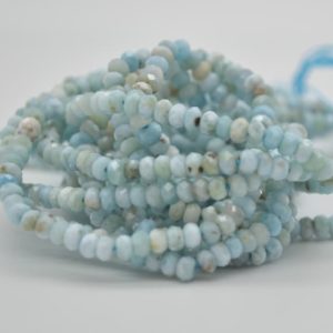 Shop Larimar Beads! Grade A Natural Larimar Semi-precious Gemstone FACETED Rondelle Spacer Beads – 3mm x 2mm or 4mm x 3mm – 15" strand | Natural genuine beads Larimar beads for beading and jewelry making.  #jewelry #beads #beadedjewelry #diyjewelry #jewelrymaking #beadstore #beading #affiliate #ad
