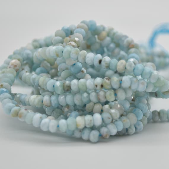 Grade A Natural Larimar Semi-precious Gemstone Faceted Rondelle Spacer Beads - 3mm X 2mm Or 4mm X 3mm - 15" Strand