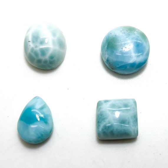 1pc  Small Natural Dominican Larimar Cabochon Polished Gemstone Round Pear Tear Oval Square Beads For Ring Necklace Pendant Jewelry - Pgl110