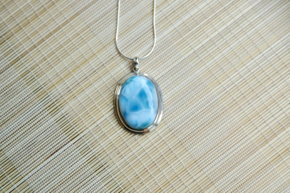 Larimar Ocean Blue Oval Stone Pendant // Larimar Sterling Silver Pendant // Larimar And Sterling Silver Necklace // Gifts For Her