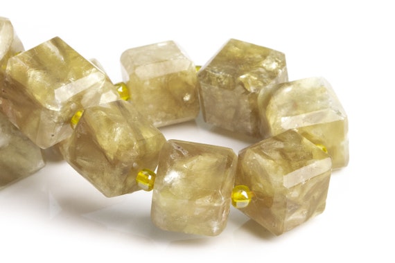 12-14mm Golden Mica (lepidolite) Beads Bracelet Grade Aa Genuine Natural Beveled Edge Faceted Cube Gemstone 7.5" (120164h-3643)