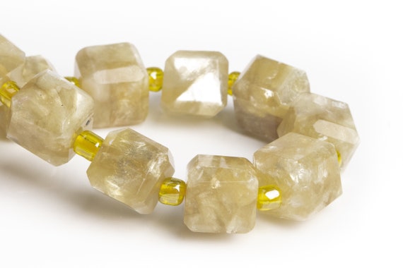 9-10mm Golden Mica (lepidolite) Beads Bracelet Grade Aa Genuine Natural Beveled Edge Faceted Cube Gemstone 7.5" (120158h-3643)