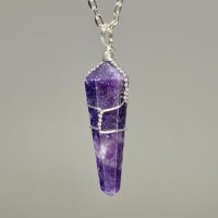 Lepidolite Pendant Wire Wrapped With Chain | Natural genuine Gemstone jewelry. Buy crystal jewelry, handmade handcrafted artisan jewelry for women.  Unique handmade gift ideas. #jewelry #beadedjewelry #beadedjewelry #gift #shopping #handmadejewelry #fashion #style #product #jewelry #affiliate #ad