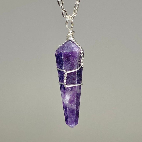 Lepidolite Pendant Wire Wrapped With Chain