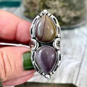 Mystic Moons Mookaite Crystal Ring in Sterling Silver 925- Designed by FOXLARK Collection Size 5 6 7 8 9 10 11 Adjustable / Gothic Jewelry | Natural genuine Mookaite Jasper rings, simple unique handcrafted gemstone rings. #rings #jewelry #shopping #gift #handmade #fashion #style #affiliate #ad