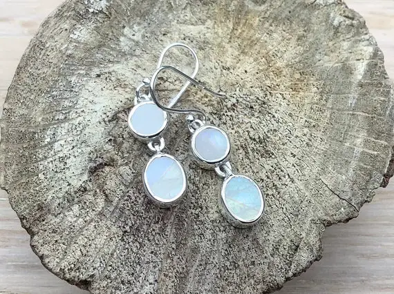 Moonstone Silver Drop Earrings, Raw Gemstone Dangle Drops, Bridal Earrings, Womens Gift Idea