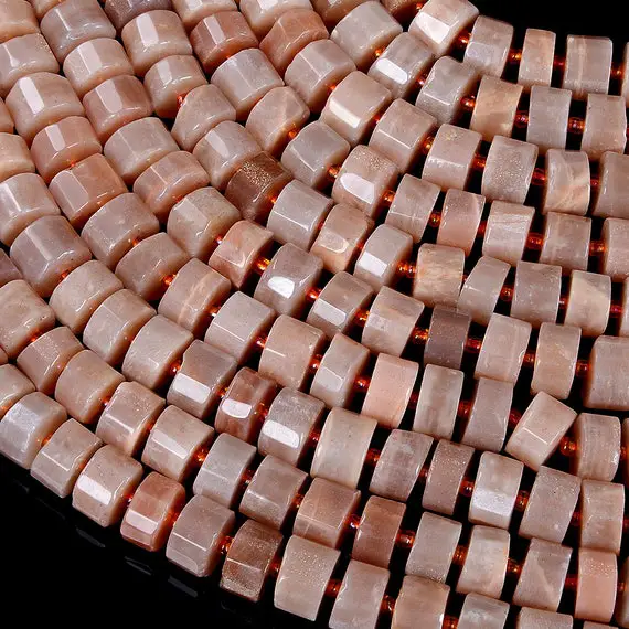 10x8-10x6mm Orange Moonstone Gemstone Faceted Cylinder Wheel Tube Loose Beads (s5)