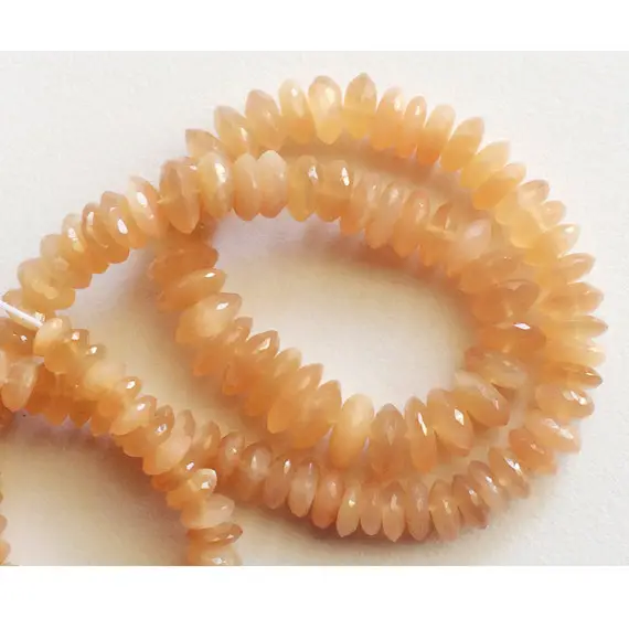 6-10mm Peach Orange Moonstone German Cut Faceted Rondelles, Moonstone Gemstone Faceted Beads For Jewelry (8in To 16in Options) - Nnp7