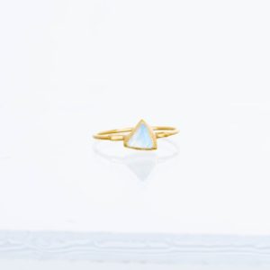 Triangle Moonstone Ring • Gold Fill • Witchy Fall Jewelry • Celestial Zodiac Sign Gift • Gemini and Cancer • June Birthstone • Cottage Core | Natural genuine Gemstone rings, simple unique handcrafted gemstone rings. #rings #jewelry #shopping #gift #handmade #fashion #style #affiliate #ad