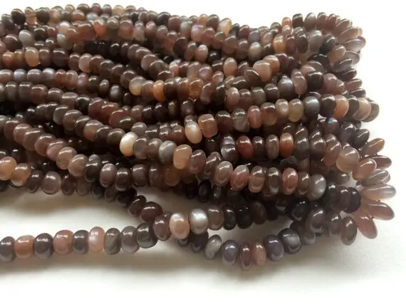 7-8mm Chocolate Moonstone Smooth Beads, Chocolate Moonstone Plain Rondelle Beads, Moonstone For Jewelry (4in To 8in Options) - Aga7