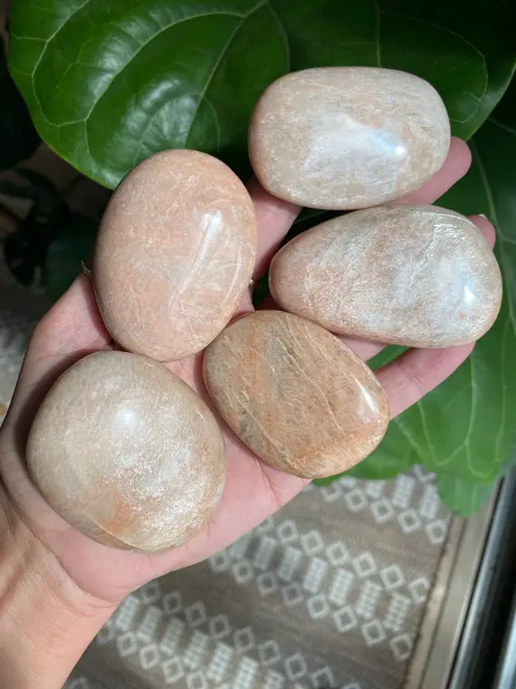 Peach Moonstone Palm Stone, Feminine Energy