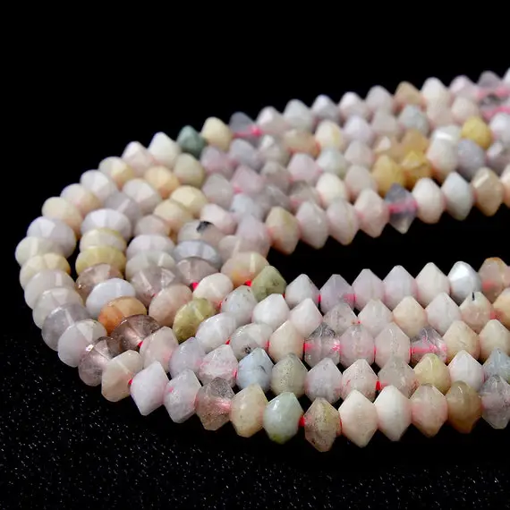 4x2mm Natural Morganite Gemstone Grade A Bicone Faceted Rondelle Saucer Loose Beads 15 Inch Full Strand (80009461-p34)
