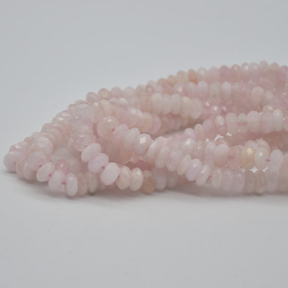 Grade A Natural Pink Morganite Semi-precious Gemstone Faceted Rondelle Spacer Beads - 8mm X 5mm - 15" Strand