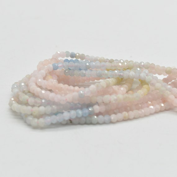 Mixed Gradient Shades  Pale Morganite Semi-precious Gemstone Faceted Rondelle Spacer Beads - 3.5mm X 2mm - 15" Strand