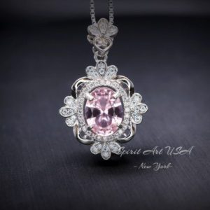 Pink Morganite Necklace – Sterling Silver Flower Gemstone 2.5 CT Morganite Pendant | Natural genuine Morganite pendants. Buy crystal jewelry, handmade handcrafted artisan jewelry for women.  Unique handmade gift ideas. #jewelry #beadedpendants #beadedjewelry #gift #shopping #handmadejewelry #fashion #style #product #pendants #affiliate #ad