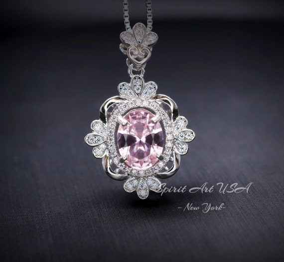 Pink Morganite Necklace - Sterling Silver Flower Gemstone 2.5 Ct Morganite Pendant